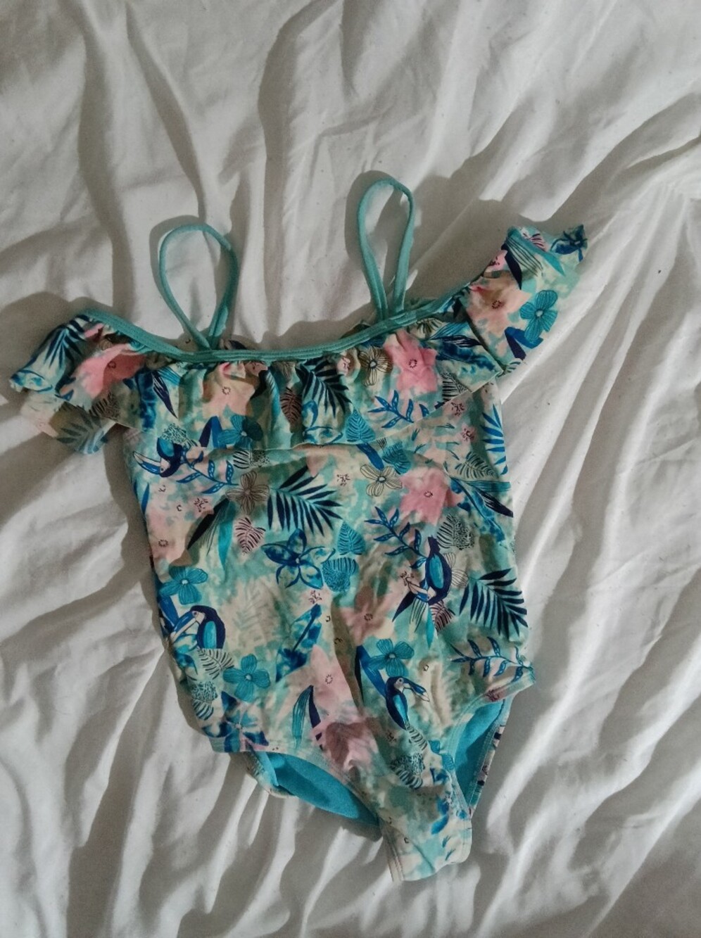 wonder nation Girls' Teal & Pink Tropical One-Piece Swimsuit